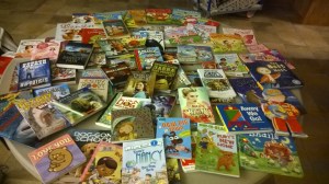 Books that the library got from the book fair.